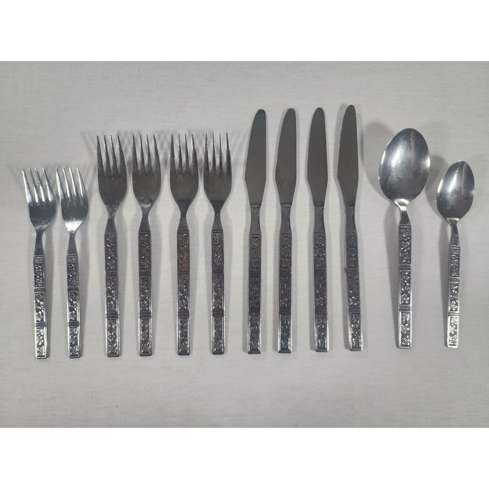 Dalmatia Stainless‎ by Present Japan Flatware Set 12pc Floral Pattern Silverware